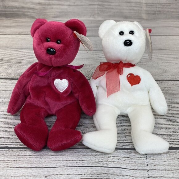Beanie Babies TY Valentina & Casanova Valentines Day Love Heart Teddy Bears Toys - Picture 1 of 15